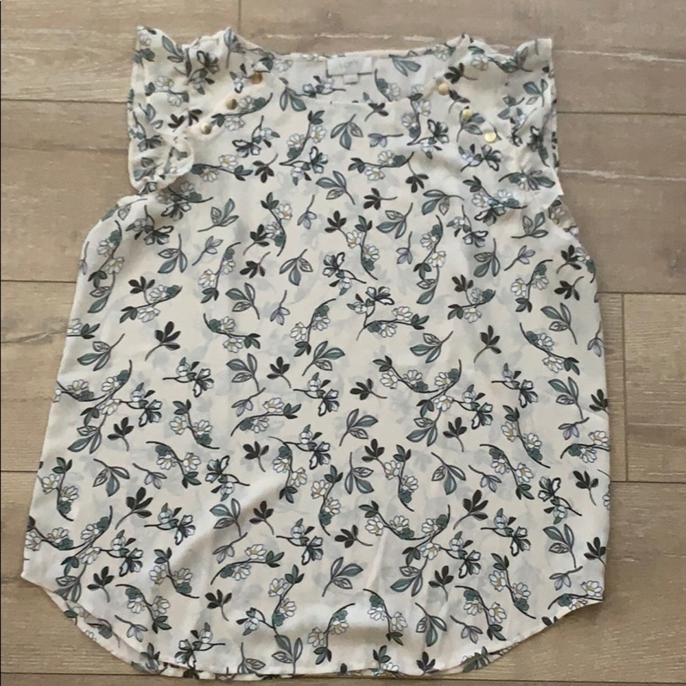 Loft Floral Off-White Top with Buttons on Shoulder